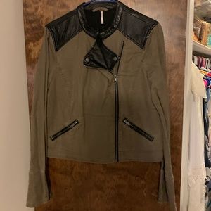 NWOT army Green Khaki and leather Moto jacket